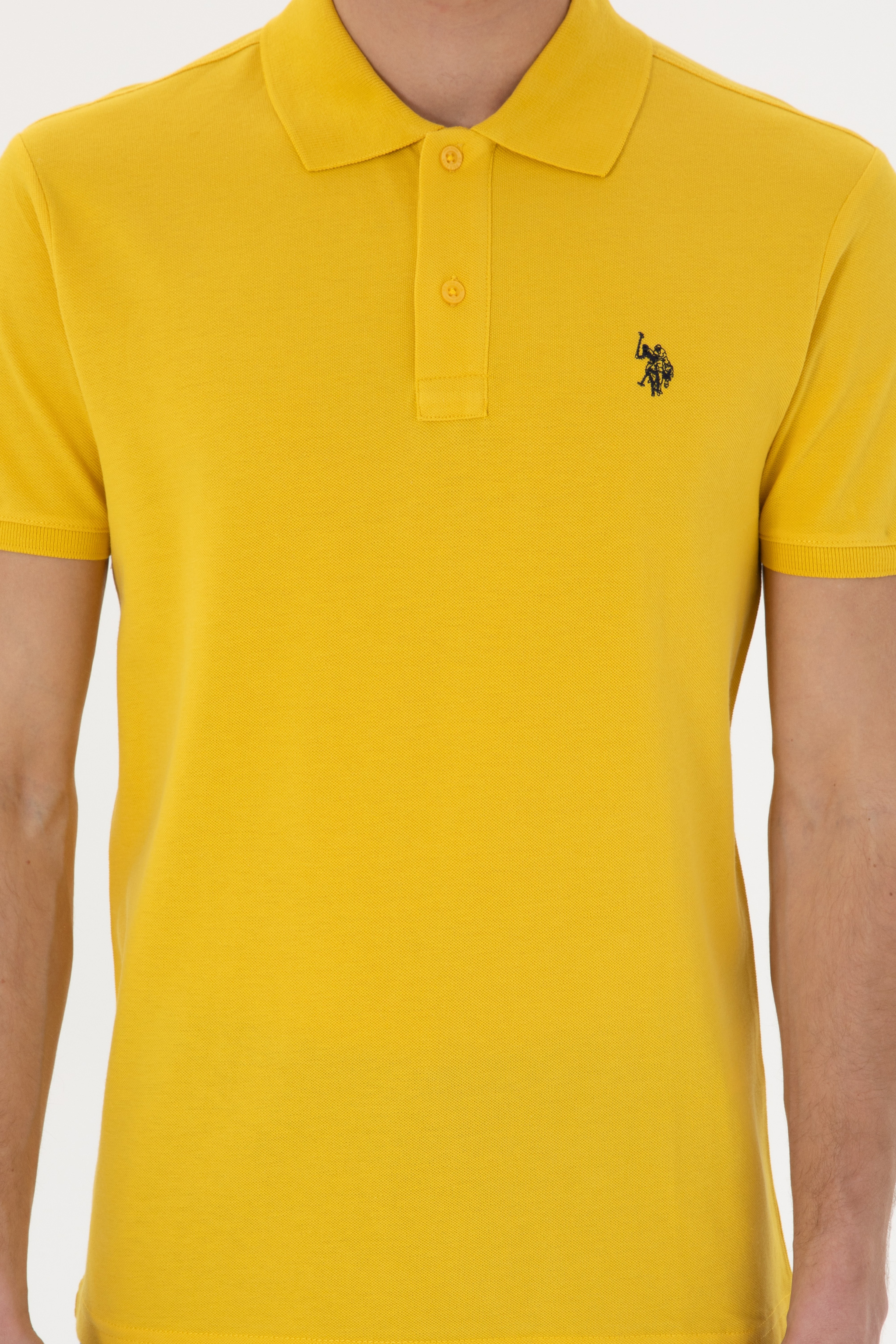 Erkek Slim Fit Polo Yaka Sarı Basic Tişört - Image 6
