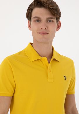 Erkek Slim Fit Polo Yaka Sarı Basic Tişört - 50297984474