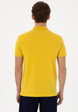Erkek Slim Fit Polo Yaka Sarı Basic Tişört - 50297984474