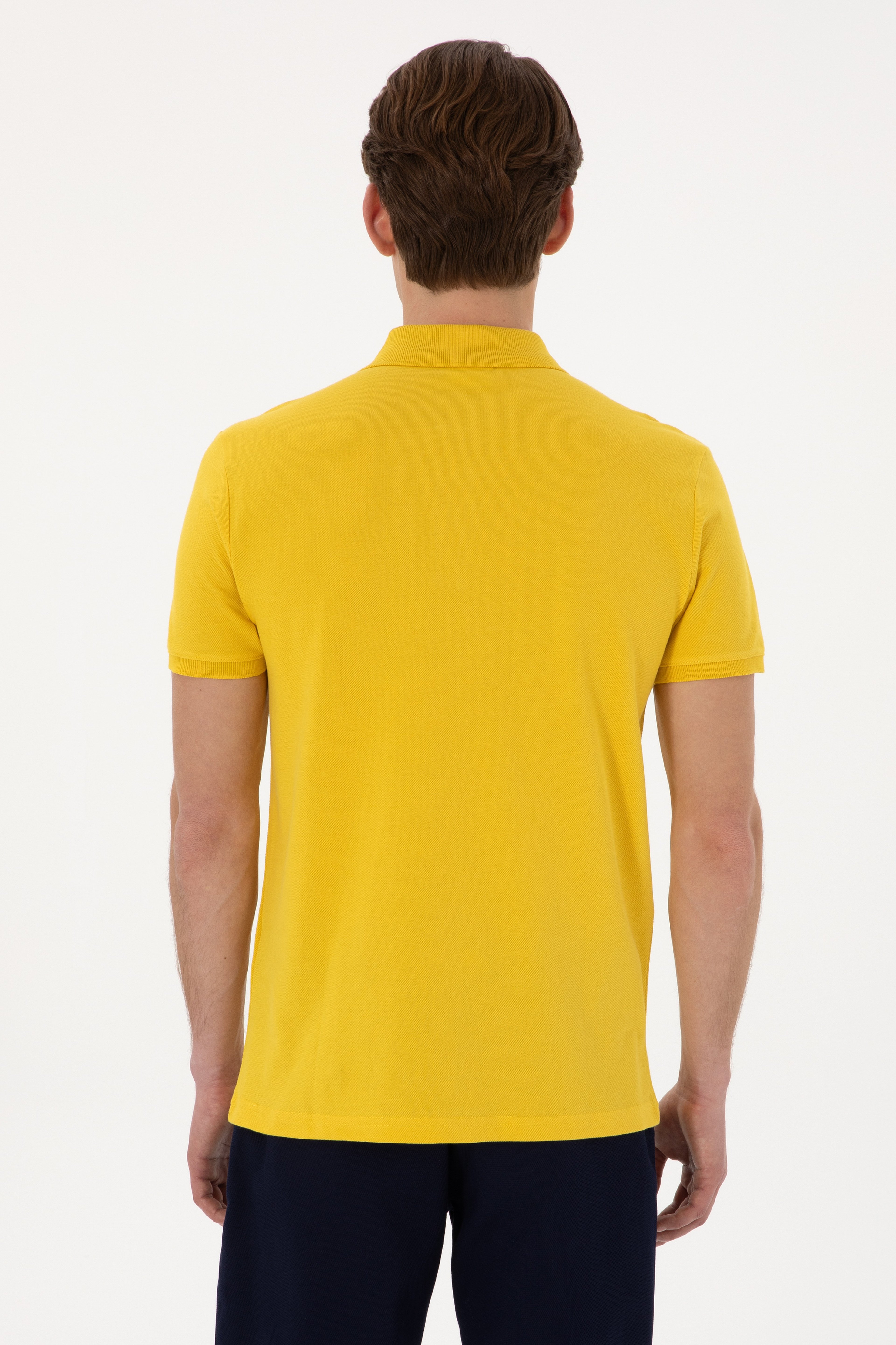 Erkek Slim Fit Polo Yaka Sarı Basic Tişört