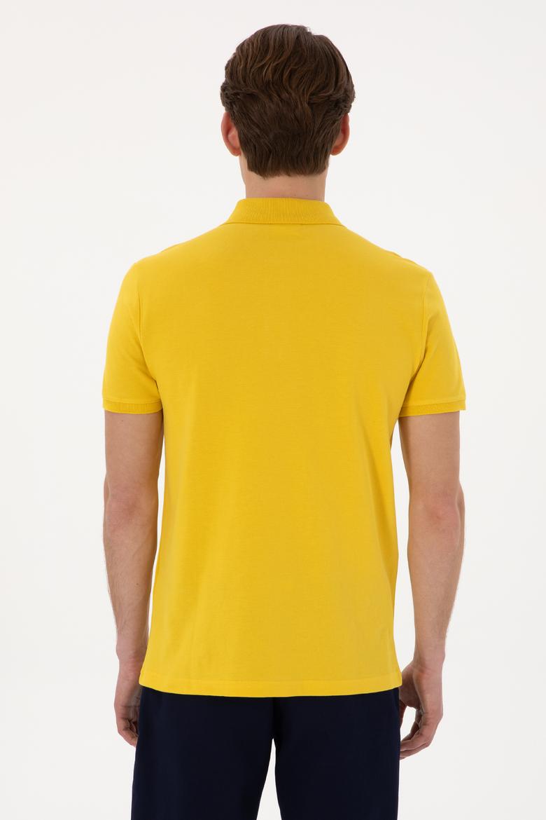 Erkek Slim Fit Polo Yaka Sarı Basic Tişört - 50297984474