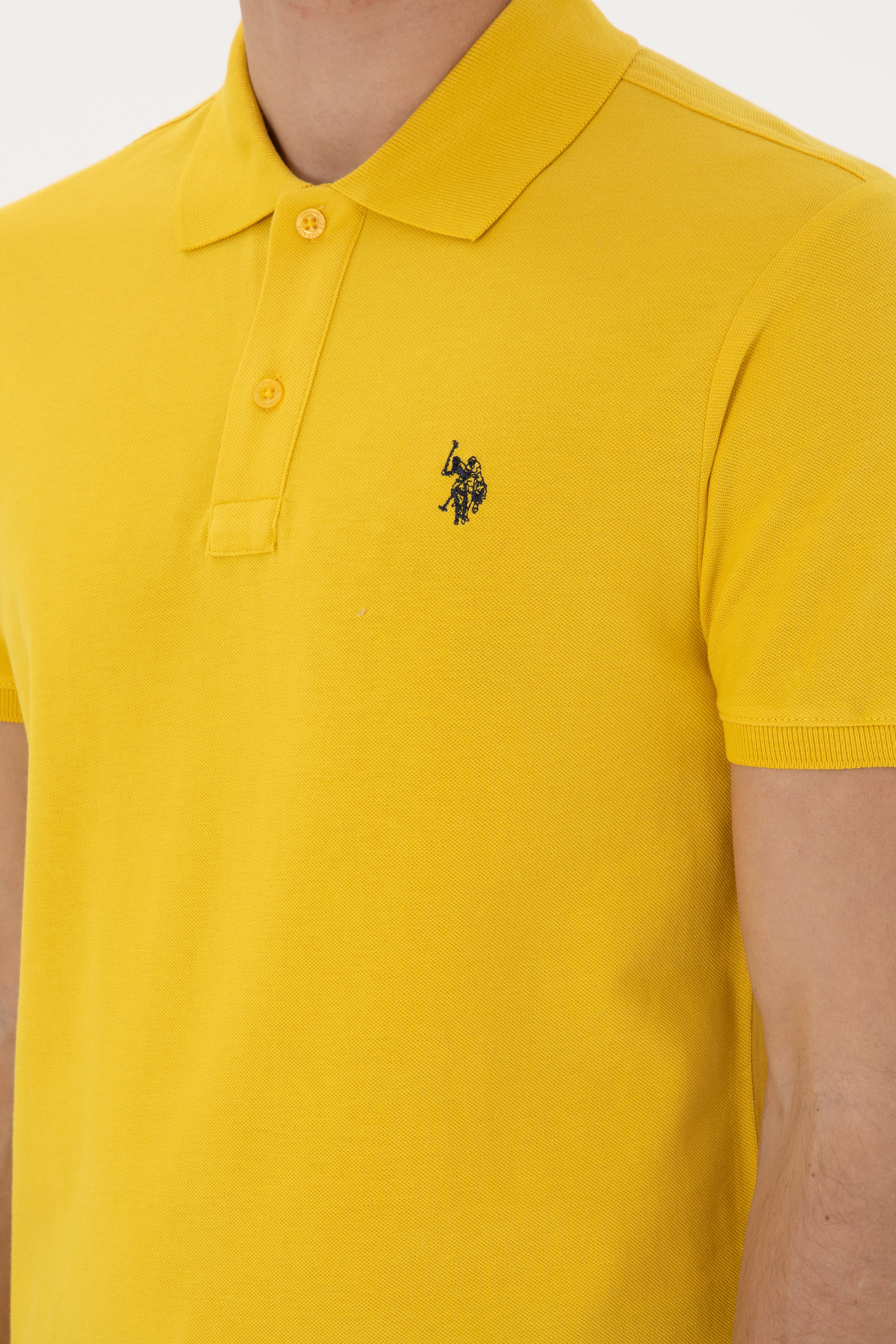 Erkek Slim Fit Polo Yaka Sarı Basic Tişört - Image 7