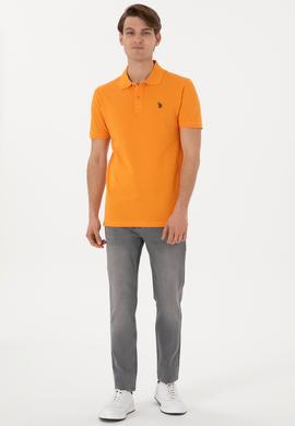 Erkek Slim Fit Polo Yaka Turuncu Basic Tişört - 50297984247