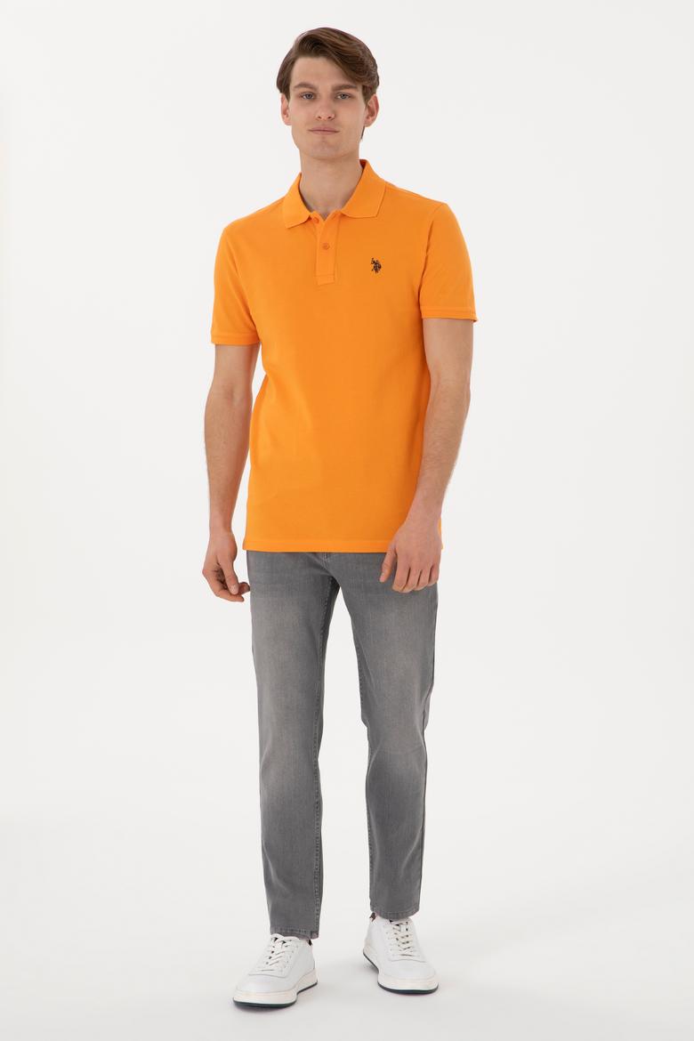 Erkek Slim Fit Polo Yaka Turuncu Basic Tişört - 50297984247