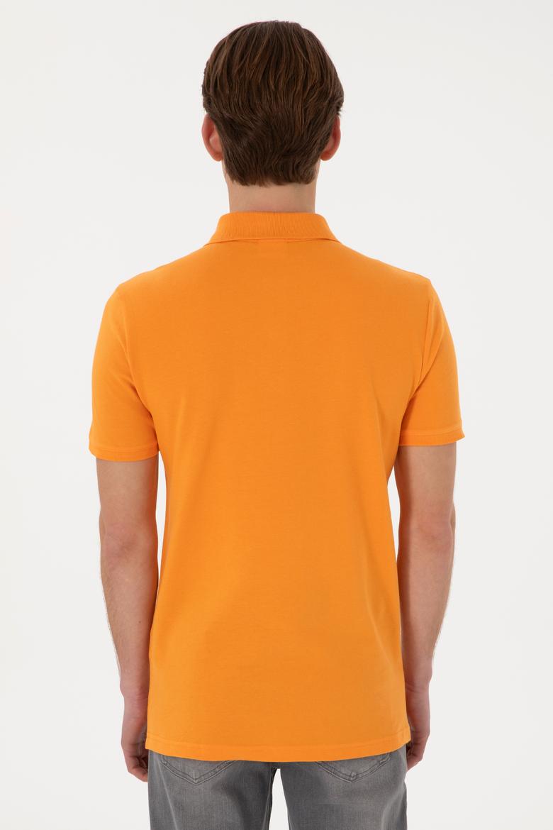 Erkek Slim Fit Polo Yaka Turuncu Basic Tişört - 50297984247