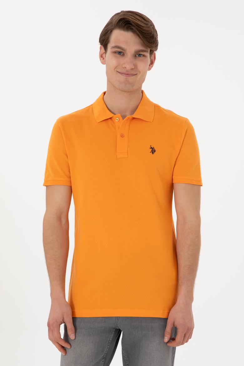 Erkek Slim Fit Polo Yaka Turuncu Basic Tişört