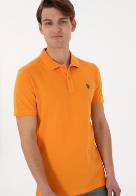 Erkek Slim Fit Polo Yaka Turuncu Basic Tişört - 50297984247