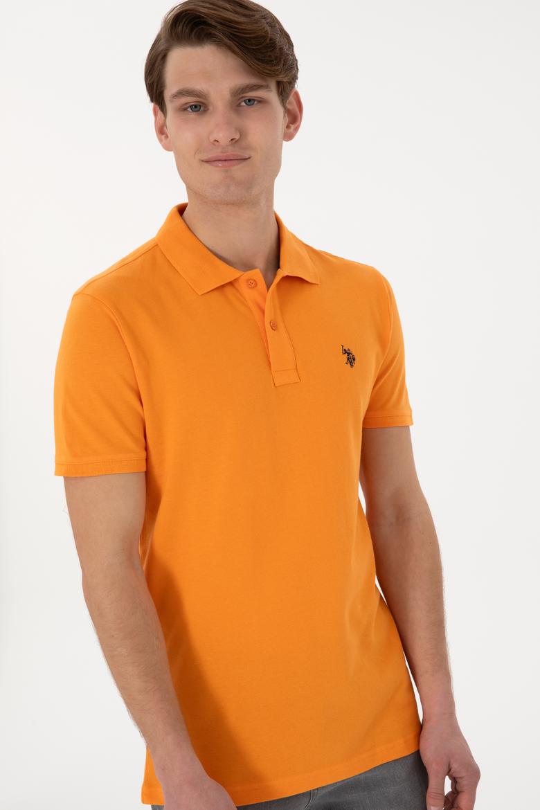 Erkek Slim Fit Polo Yaka Turuncu Basic Tişört - 50297984247