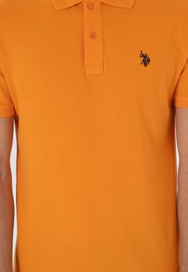 Erkek Slim Fit Polo Yaka Turuncu Basic Tişört - 50297984247