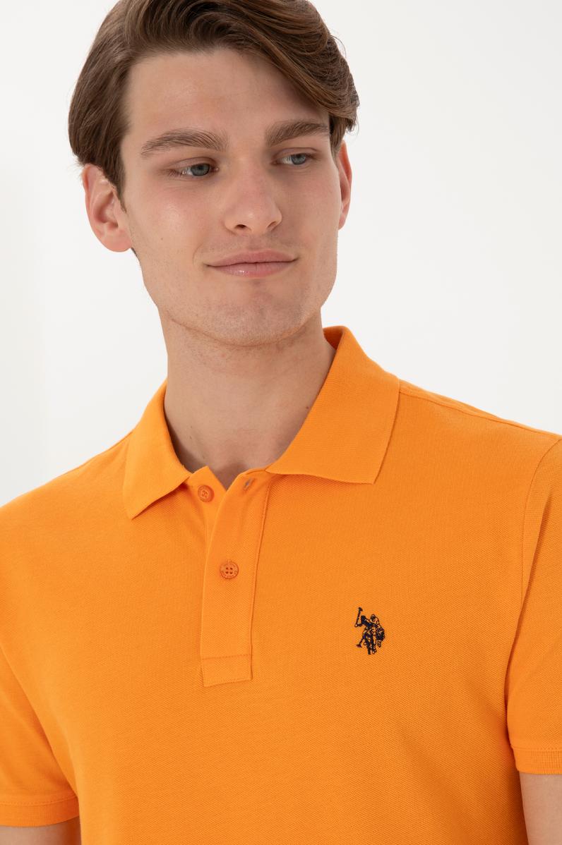 Erkek Slim Fit Polo Yaka Turuncu Basic Tişört