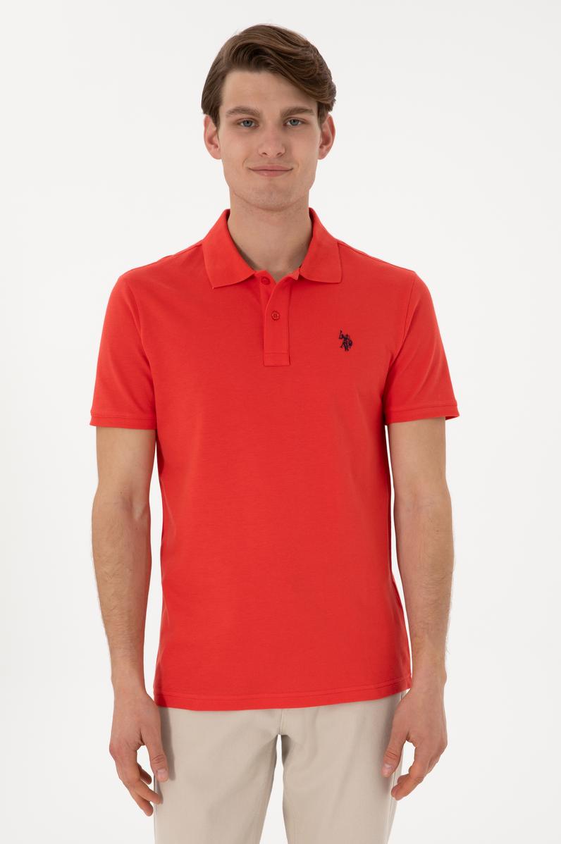 Erkek Slim Fit Polo Yaka Kırmız Basic Tişört