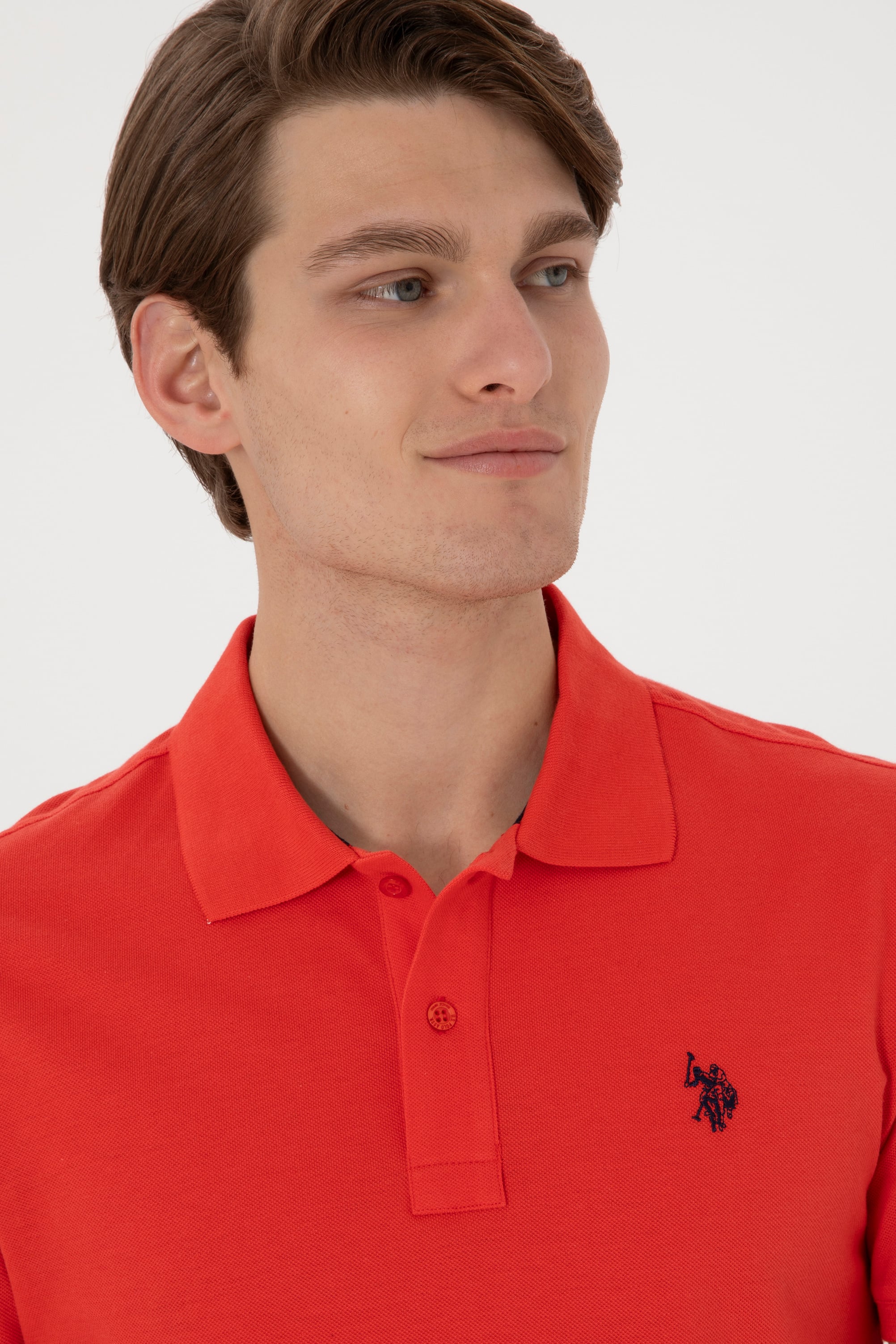 Erkek Slim Fit Polo Yaka Kırmız Basic Tişört - Image 2