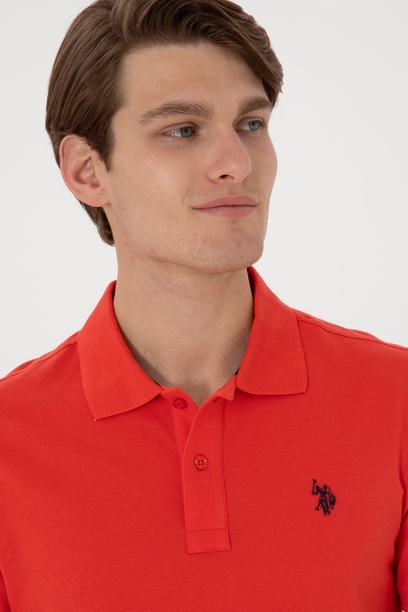 Erkek Slim Fit Polo Yaka Kırmız Basic Tişört