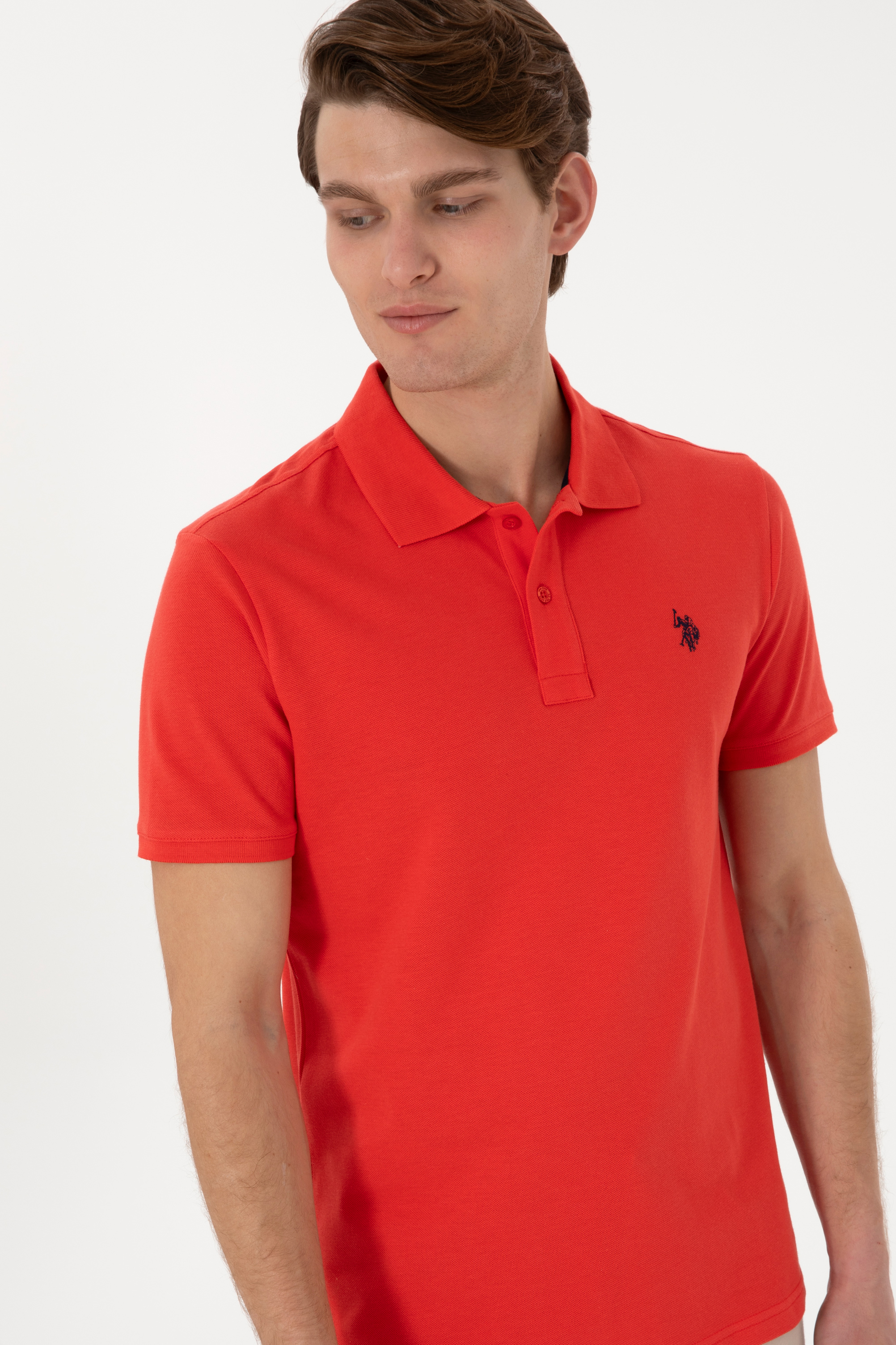 Erkek Slim Fit Polo Yaka Kırmız Basic Tişört - Image 3