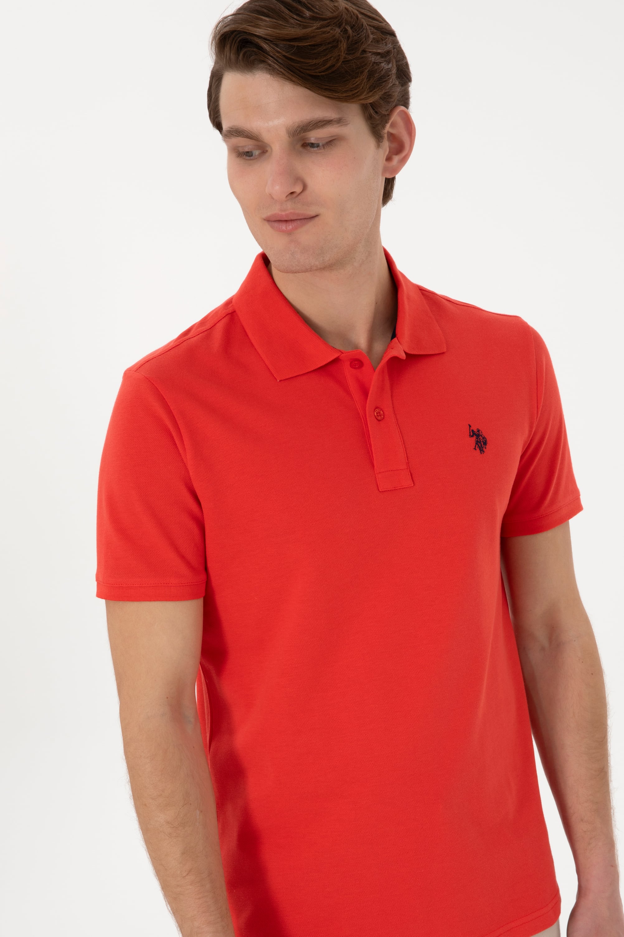 Erkek Slim Fit Polo Yaka Kırmız Basic Tişört