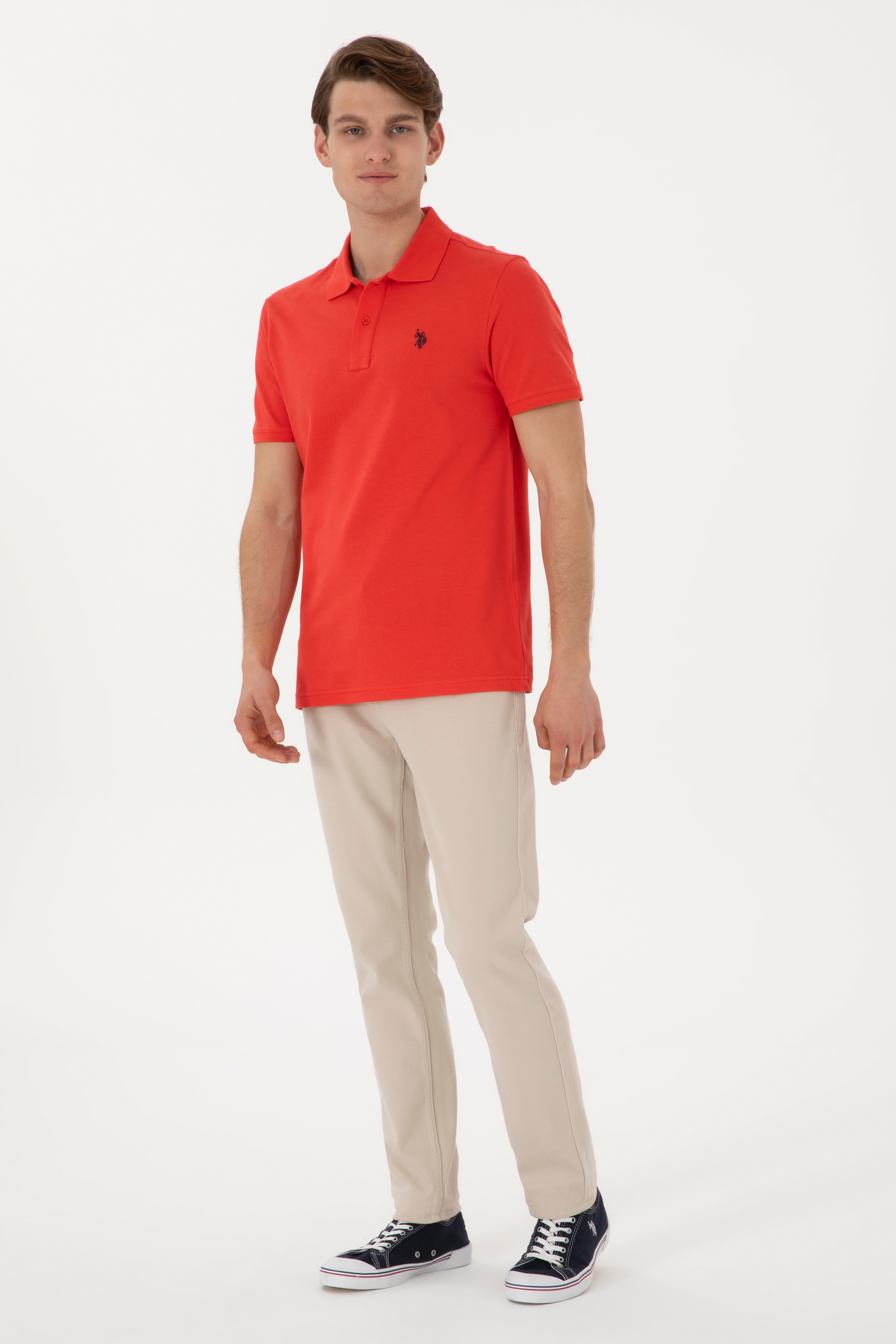 Erkek Slim Fit Polo Yaka Kırmız Basic Tişört