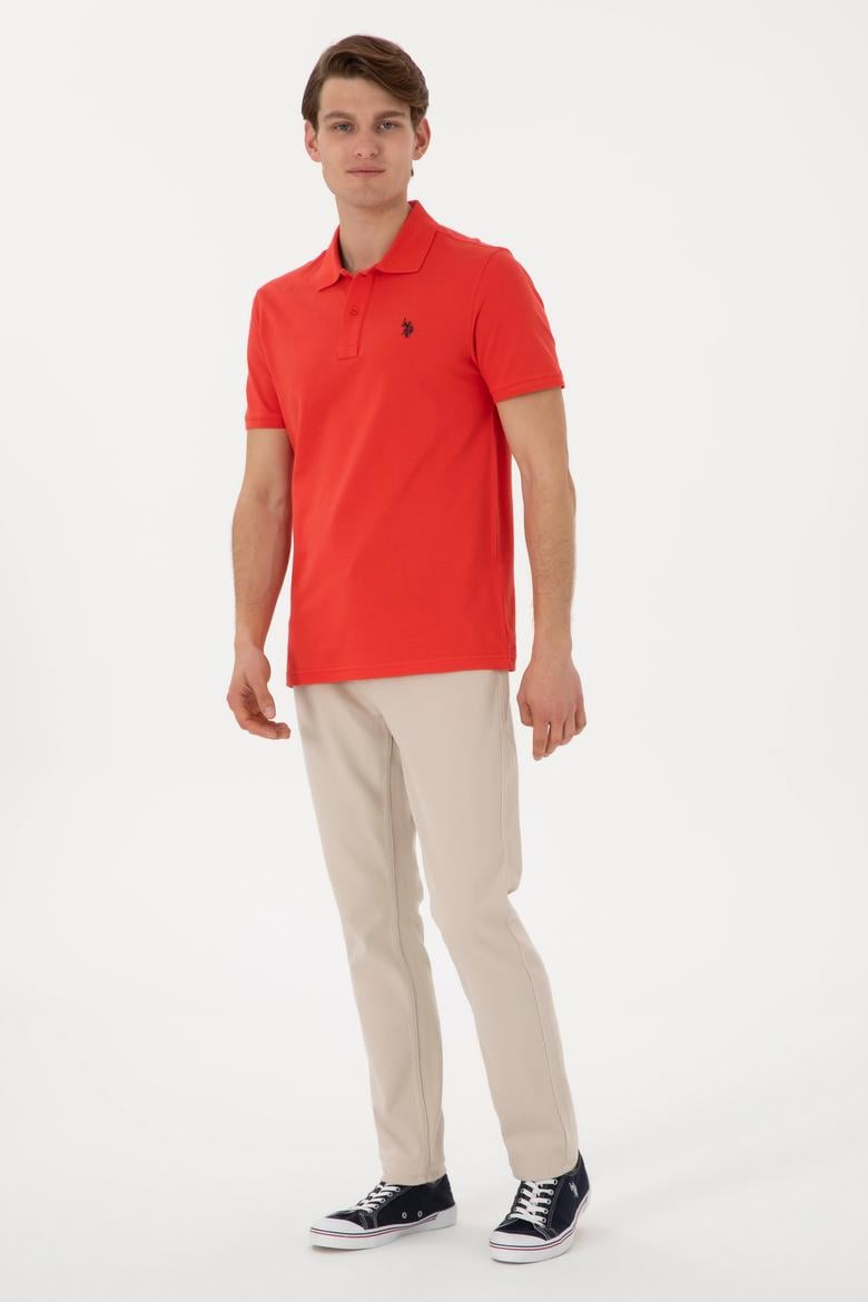 Erkek Slim Fit Polo Yaka Kırmız Basic Tişört - 50297984384