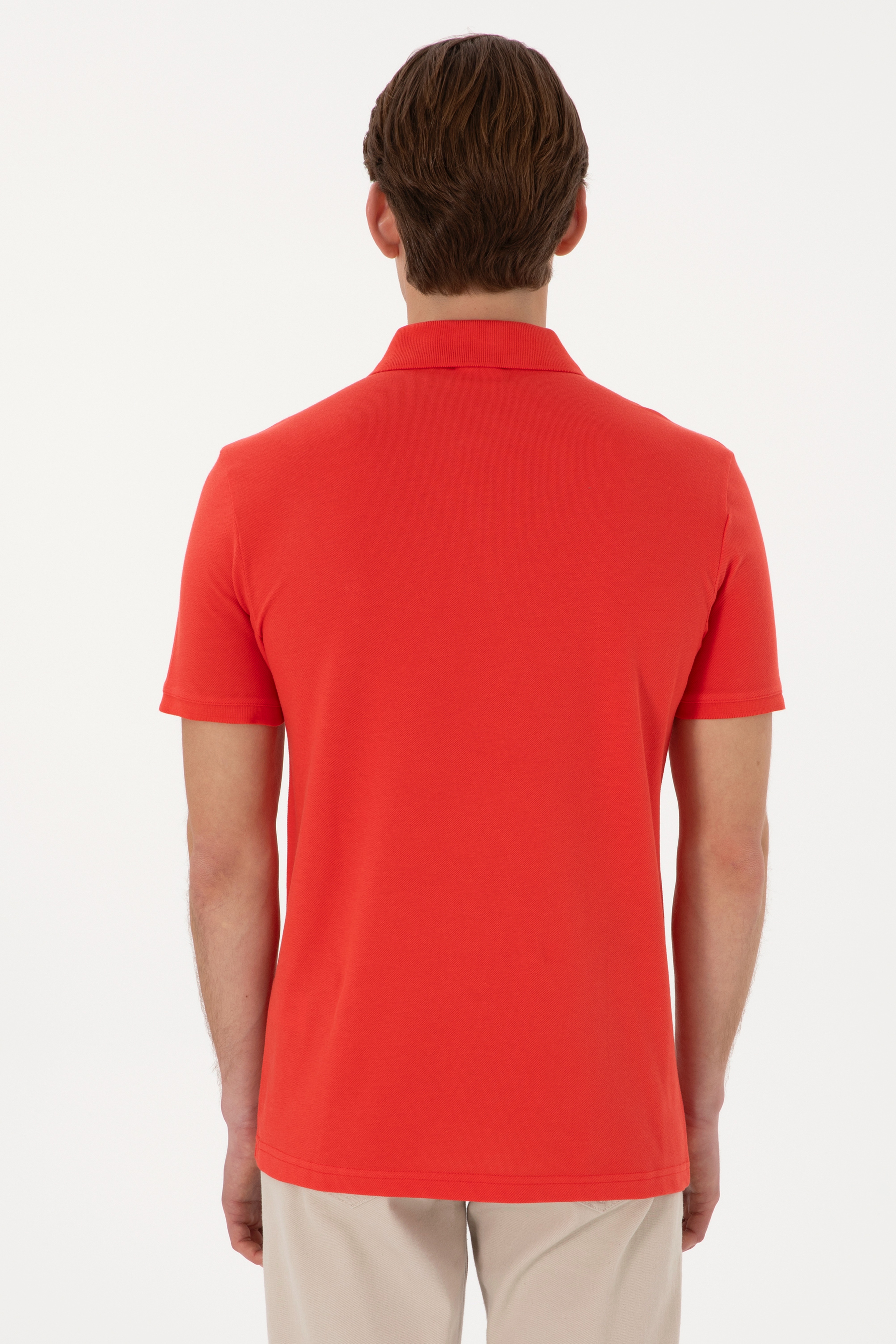 Erkek Slim Fit Polo Yaka Kırmız Basic Tişört