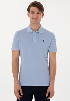 Erkek Slim Fit Polo Yaka Açık Mavi Basic Tişört - 50297984044