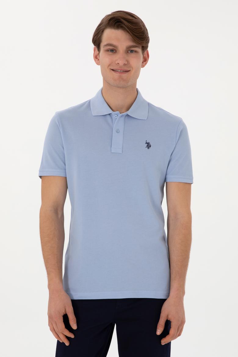 Erkek Slim Fit Polo Yaka Açık Mavi Basic Tişört