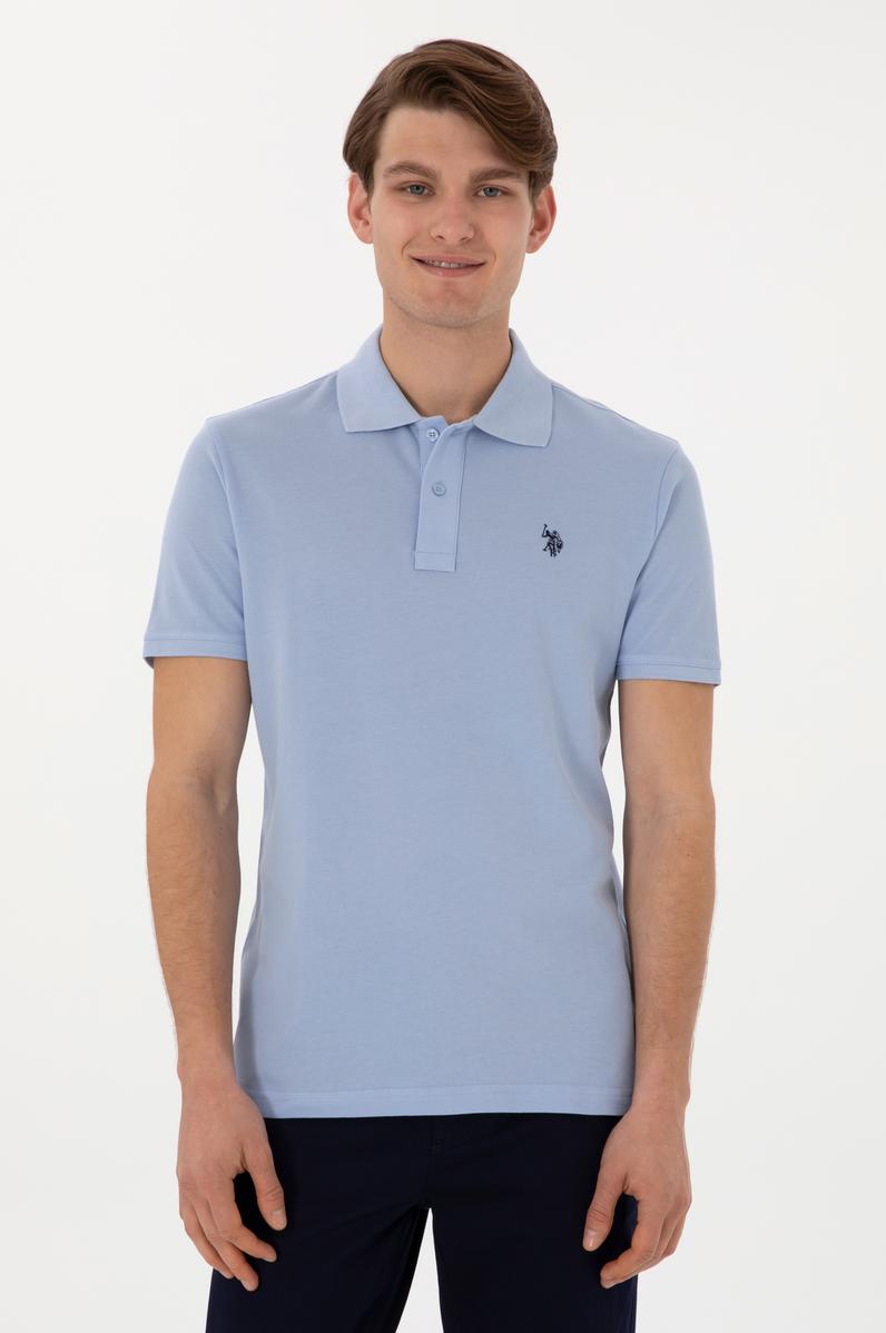 Erkek Slim Fit Polo Yaka Açık Mavi Basic Tişört