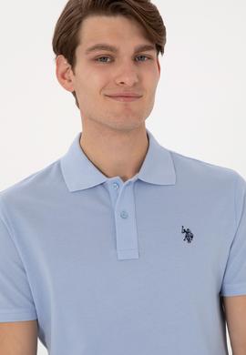 Erkek Slim Fit Polo Yaka Açık Mavi Basic Tişört - 50297984044