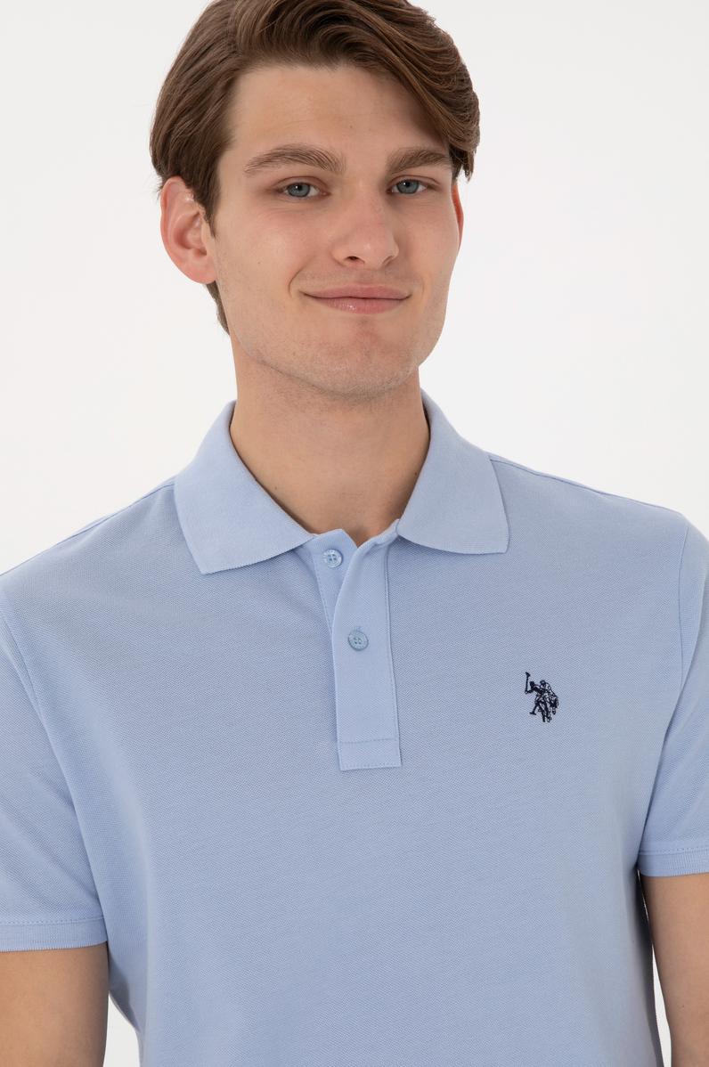 Erkek Slim Fit Polo Yaka Açık Mavi Basic Tişört