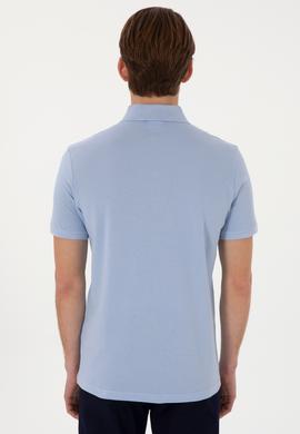 Erkek Slim Fit Polo Yaka Açık Mavi Basic Tişört - 50297984044