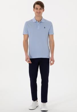 Erkek Slim Fit Polo Yaka Açık Mavi Basic Tişört - 50297984044
