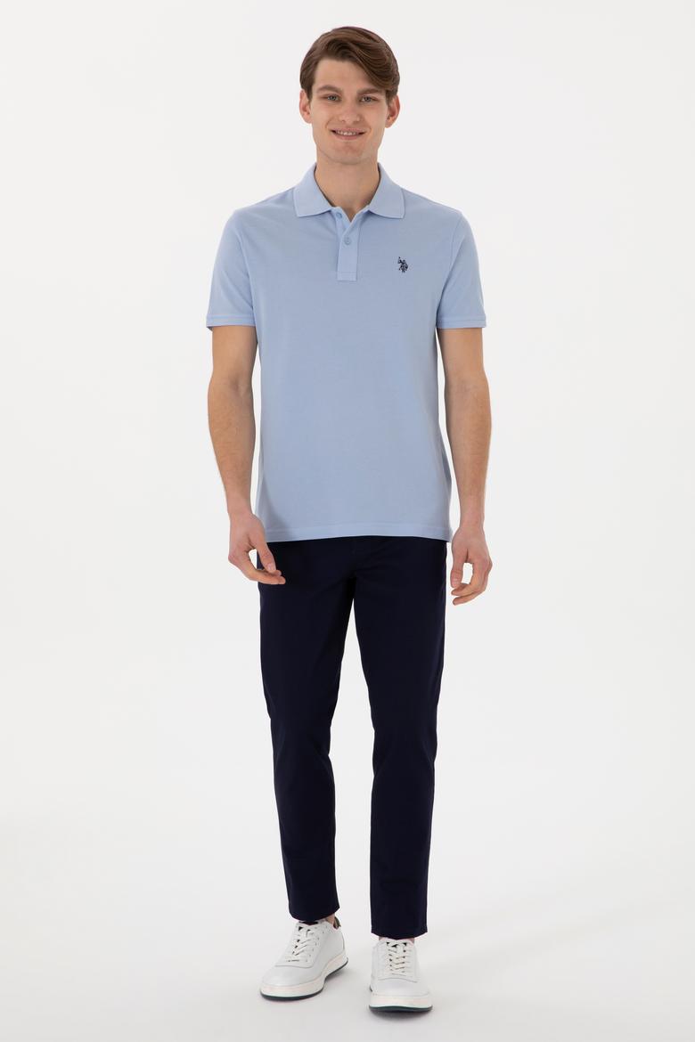 Erkek Slim Fit Polo Yaka Açık Mavi Basic Tişört - 50297984044