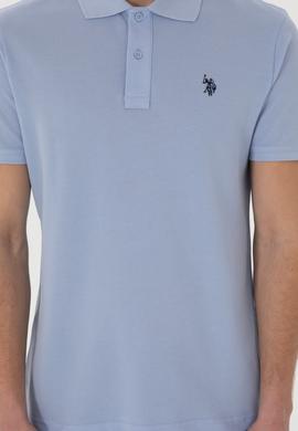 Erkek Slim Fit Polo Yaka Açık Mavi Basic Tişört - 50297984044