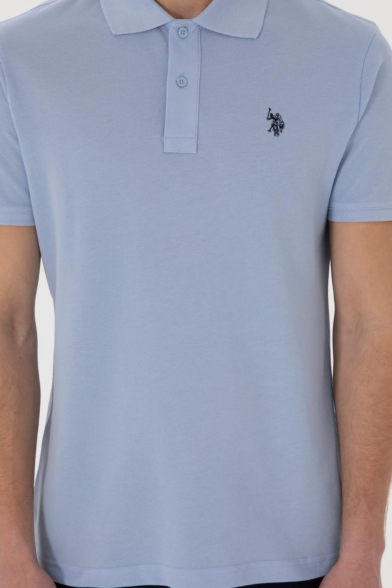 Erkek Slim Fit Polo Yaka Açık Mavi Basic Tişört - 50297984044