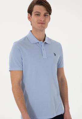 Erkek Slim Fit Polo Yaka Açık Mavi Basic Tişört - 50297984044