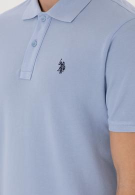 Erkek Slim Fit Polo Yaka Açık Mavi Basic Tişört - 50297984044