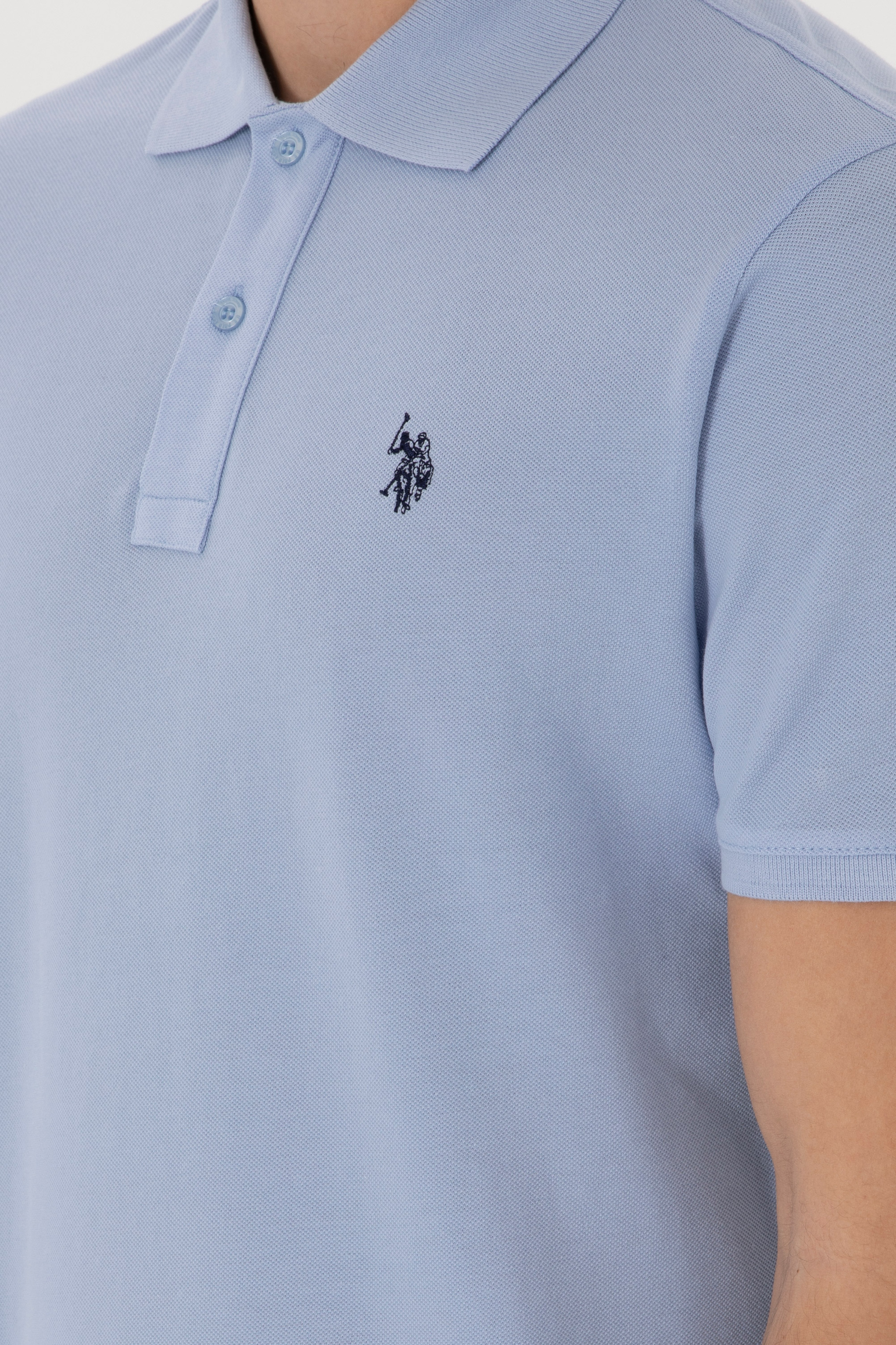 Erkek Slim Fit Polo Yaka Açık Mavi Basic Tişört - Image 7