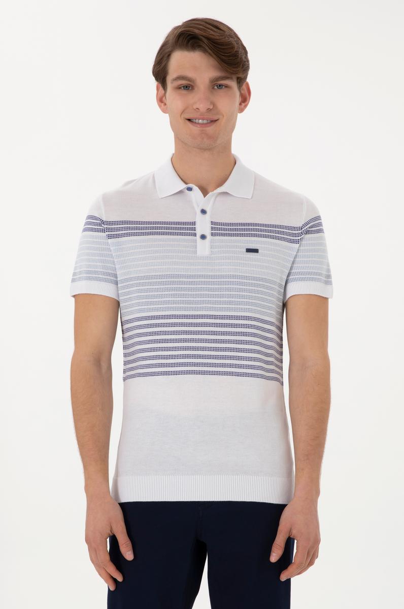 Erkek Slim Fit Polo Yaka İndigo Tişört