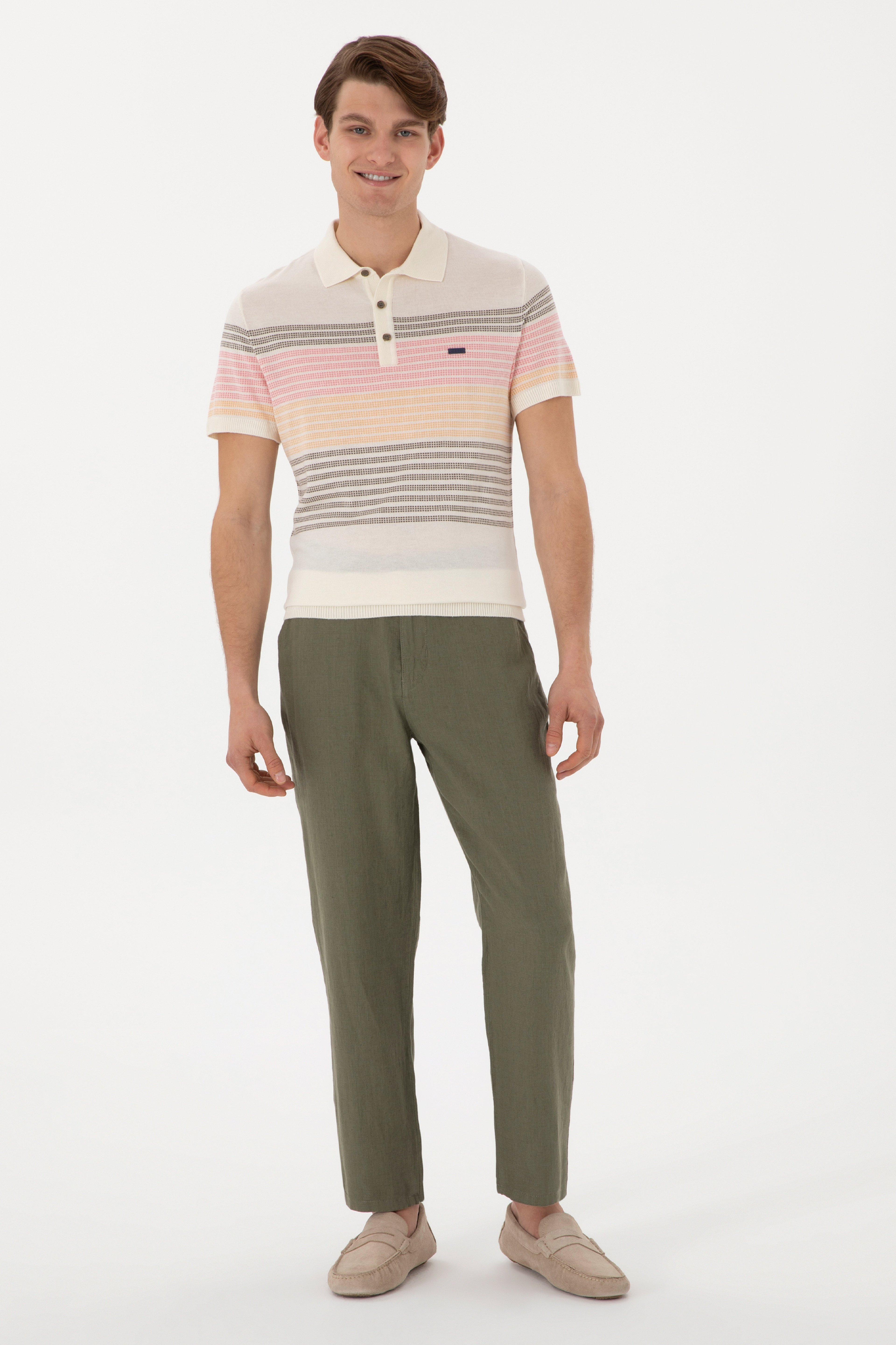 Erkek Slim Fit Polo Yaka Vizon Tişört - Image 4