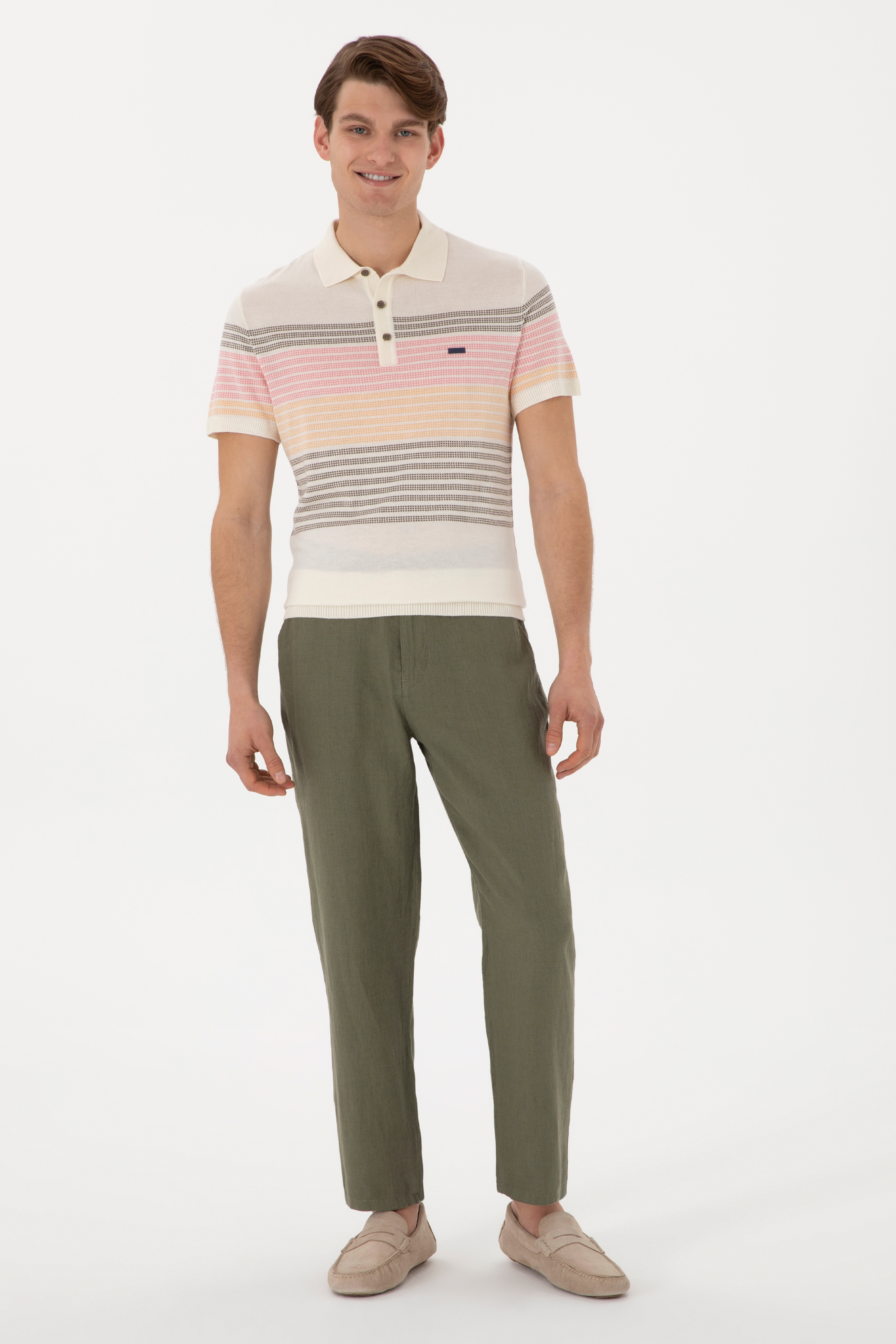 Erkek Slim Fit Polo Yaka Vizon Tişört