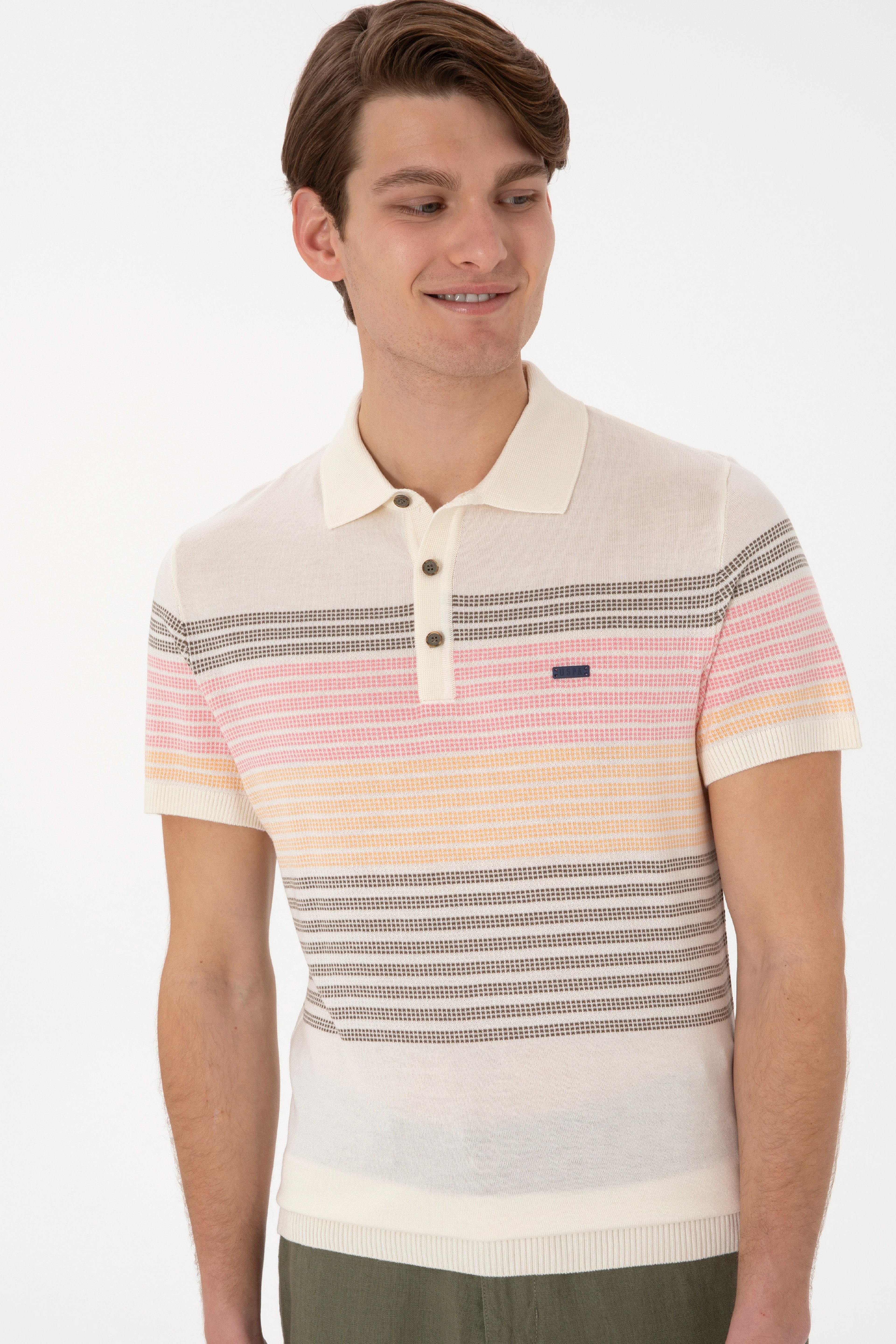 Erkek Slim Fit Polo Yaka Vizon Tişört - Image 3