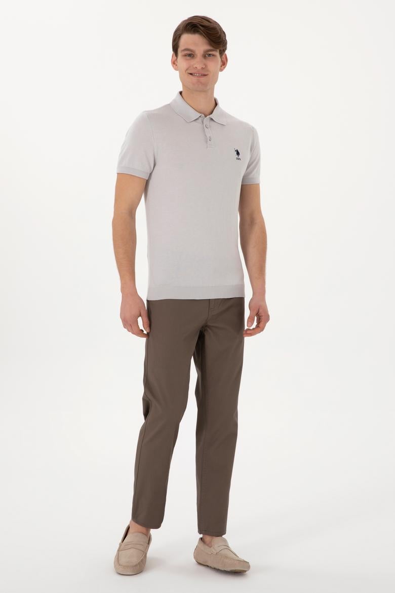 Erkek Slim Fit Polo Yaka Açık Gri Tişört - 50299359044