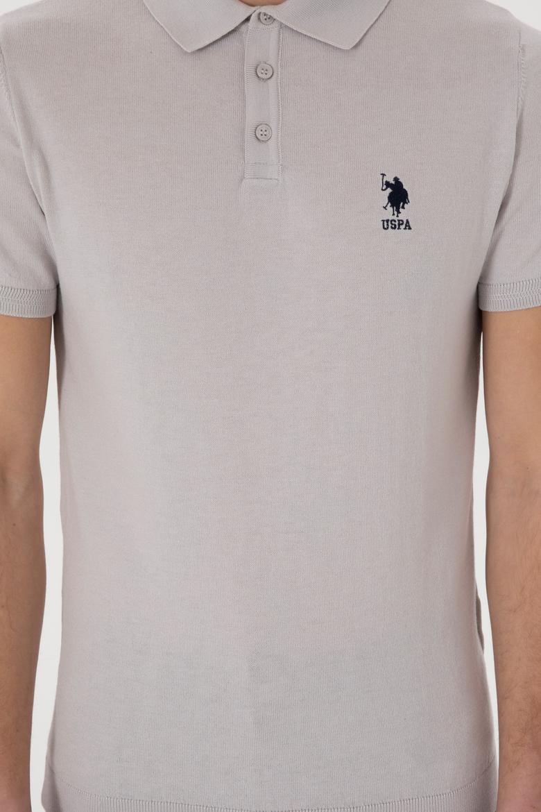 Erkek Slim Fit Polo Yaka Açık Gri Tişört - 50299359044