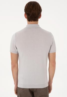 Erkek Slim Fit Polo Yaka Açık Gri Tişört - 50299359044