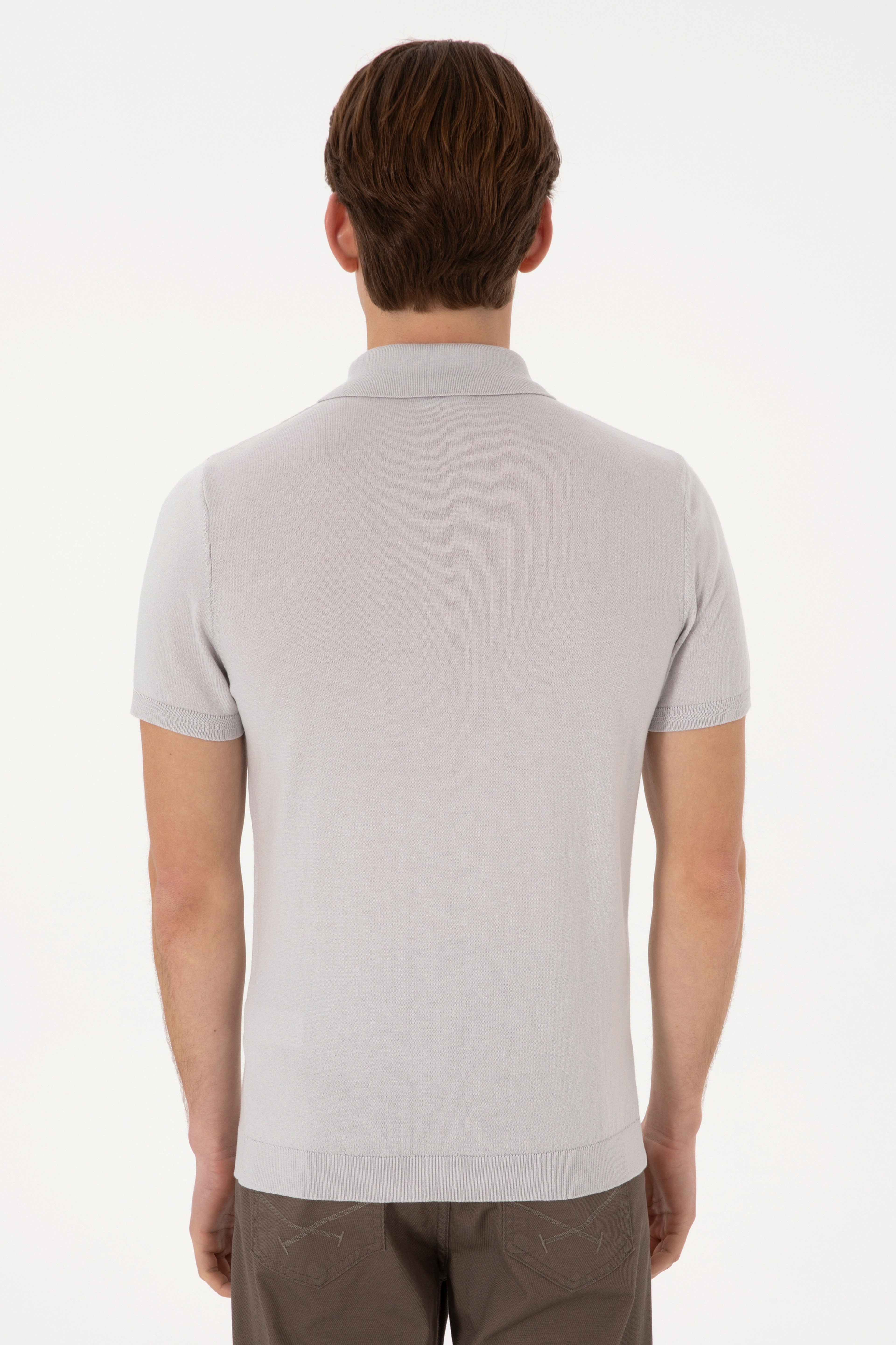 Erkek Slim Fit Polo Yaka Açık Gri Tişört