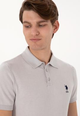 Erkek Slim Fit Polo Yaka Açık Gri Tişört - 50299359044