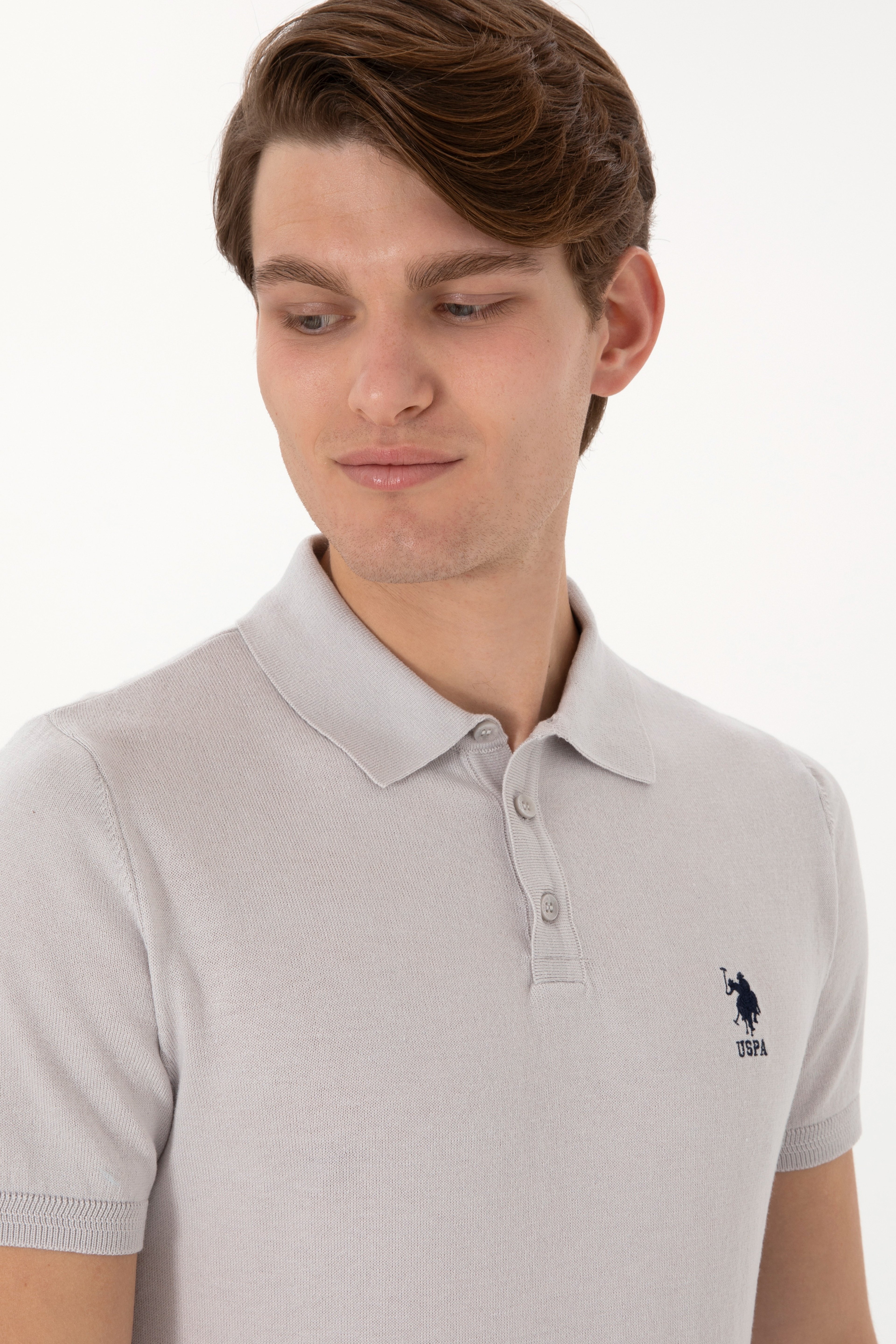 Erkek Slim Fit Polo Yaka Açık Gri Tişört - Image 2