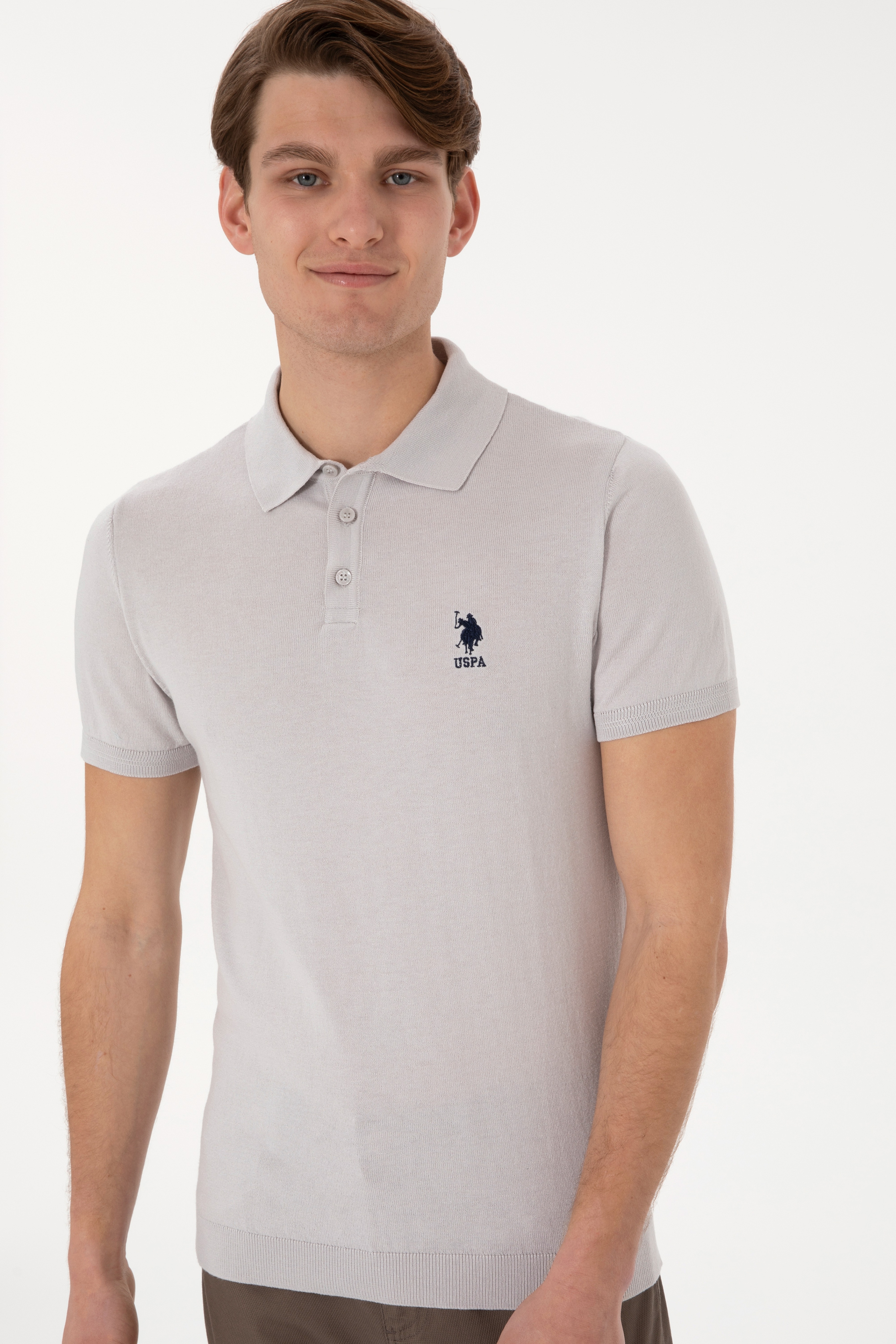 Erkek Slim Fit Polo Yaka Açık Gri Tişört - Image 3