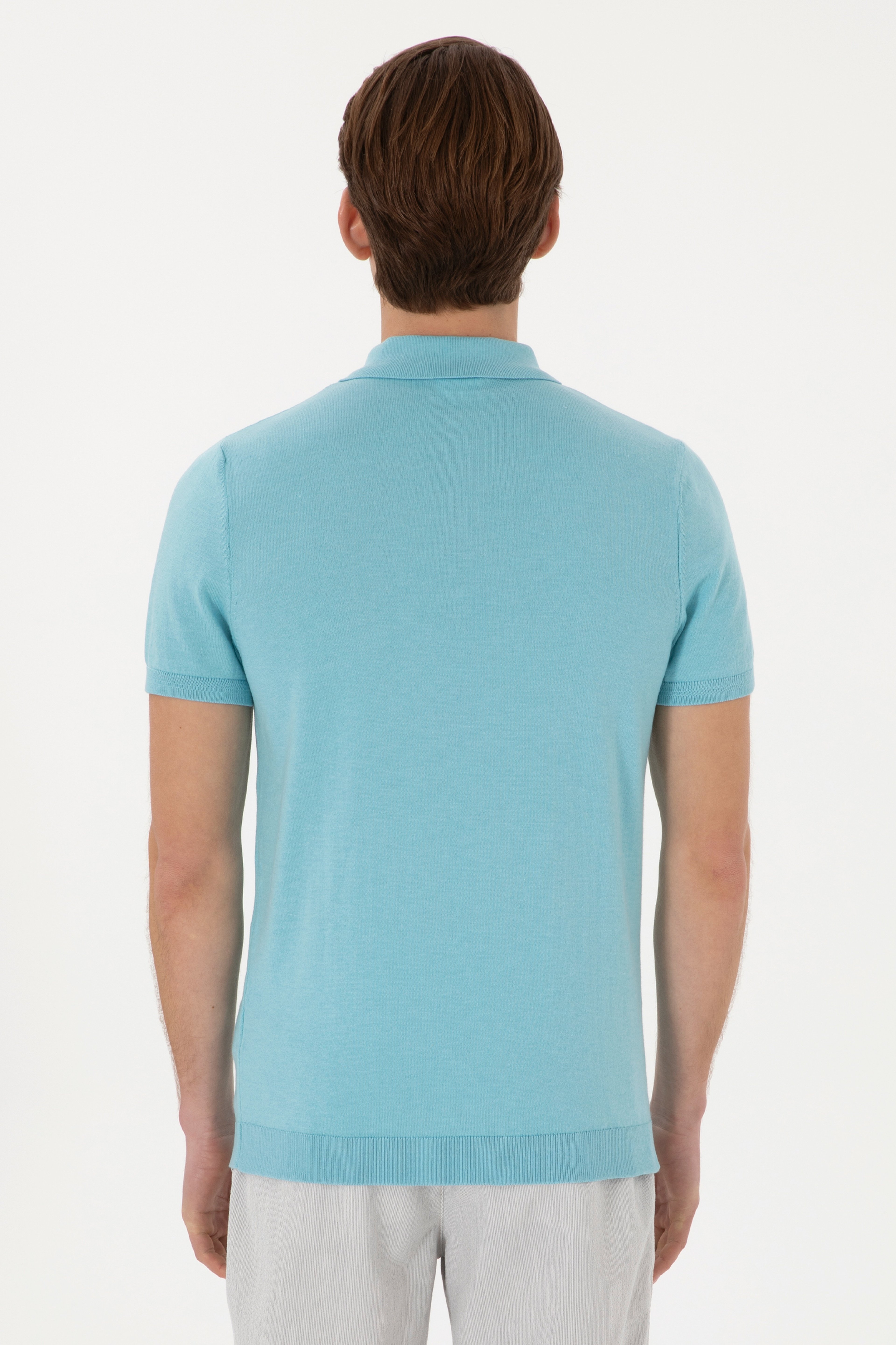 Erkek Slim Fit Polo Yaka Aqua Tişört - Image 5