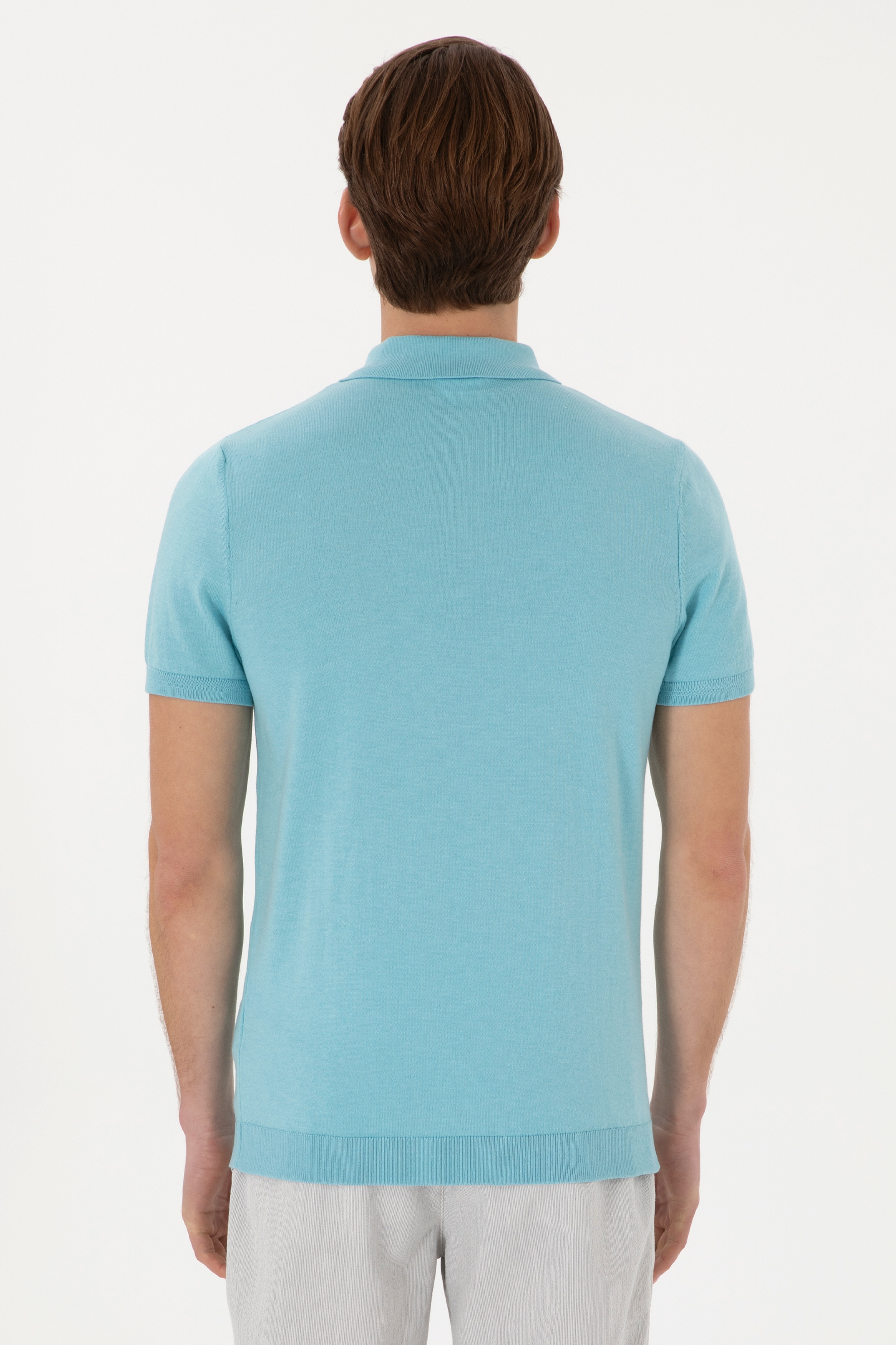 Erkek Slim Fit Polo Yaka Aqua Tişört