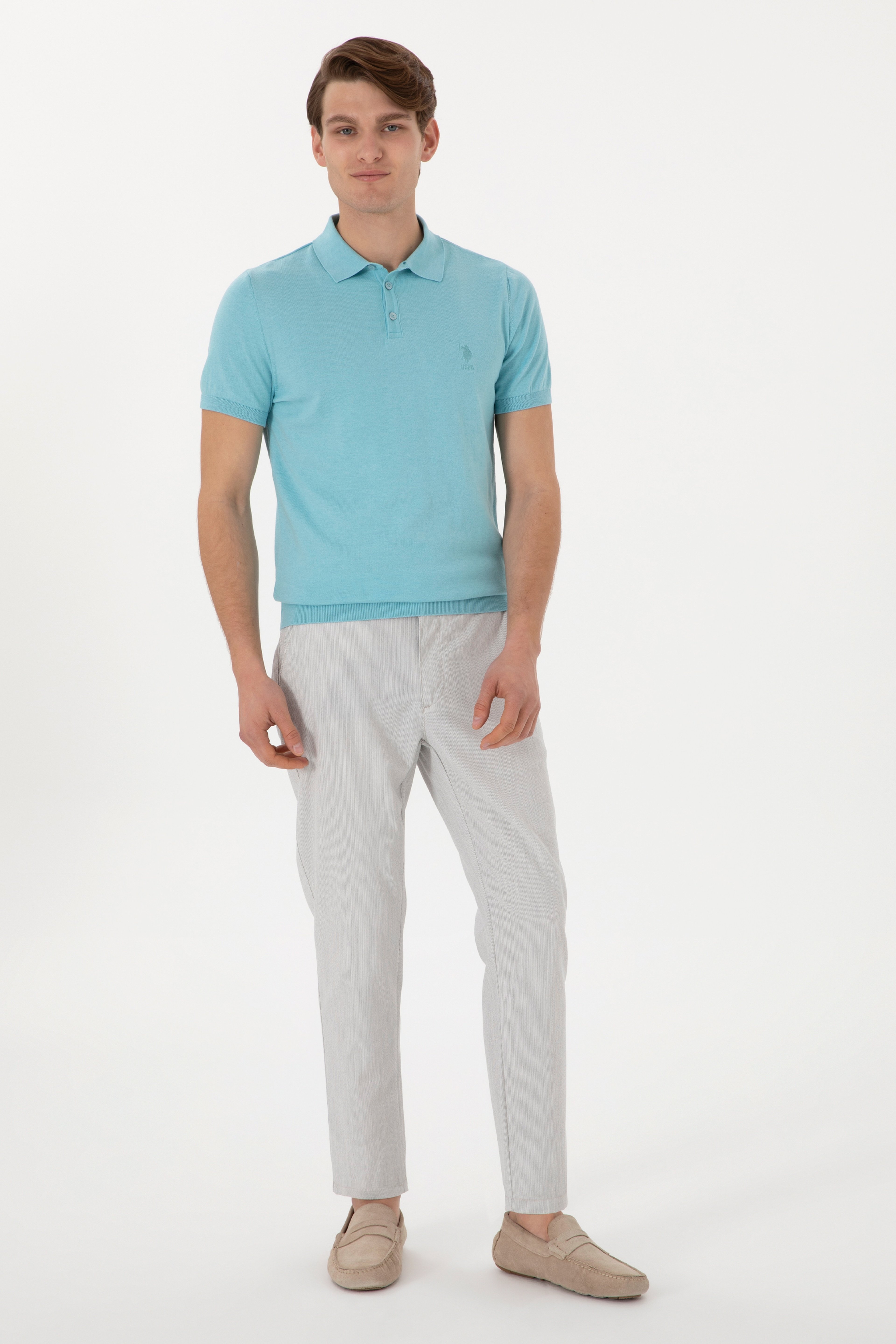 Erkek Slim Fit Polo Yaka Aqua Tişört - Image 4