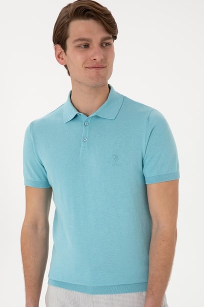 Erkek Slim Fit Polo Yaka Aqua Tişört